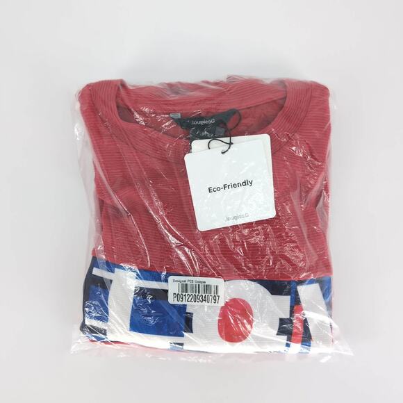 Desigual Eco Adjustable Red Ribbed Love Olympia Sweatshirt Top - US Size S - NEW - Picture 11 of 16